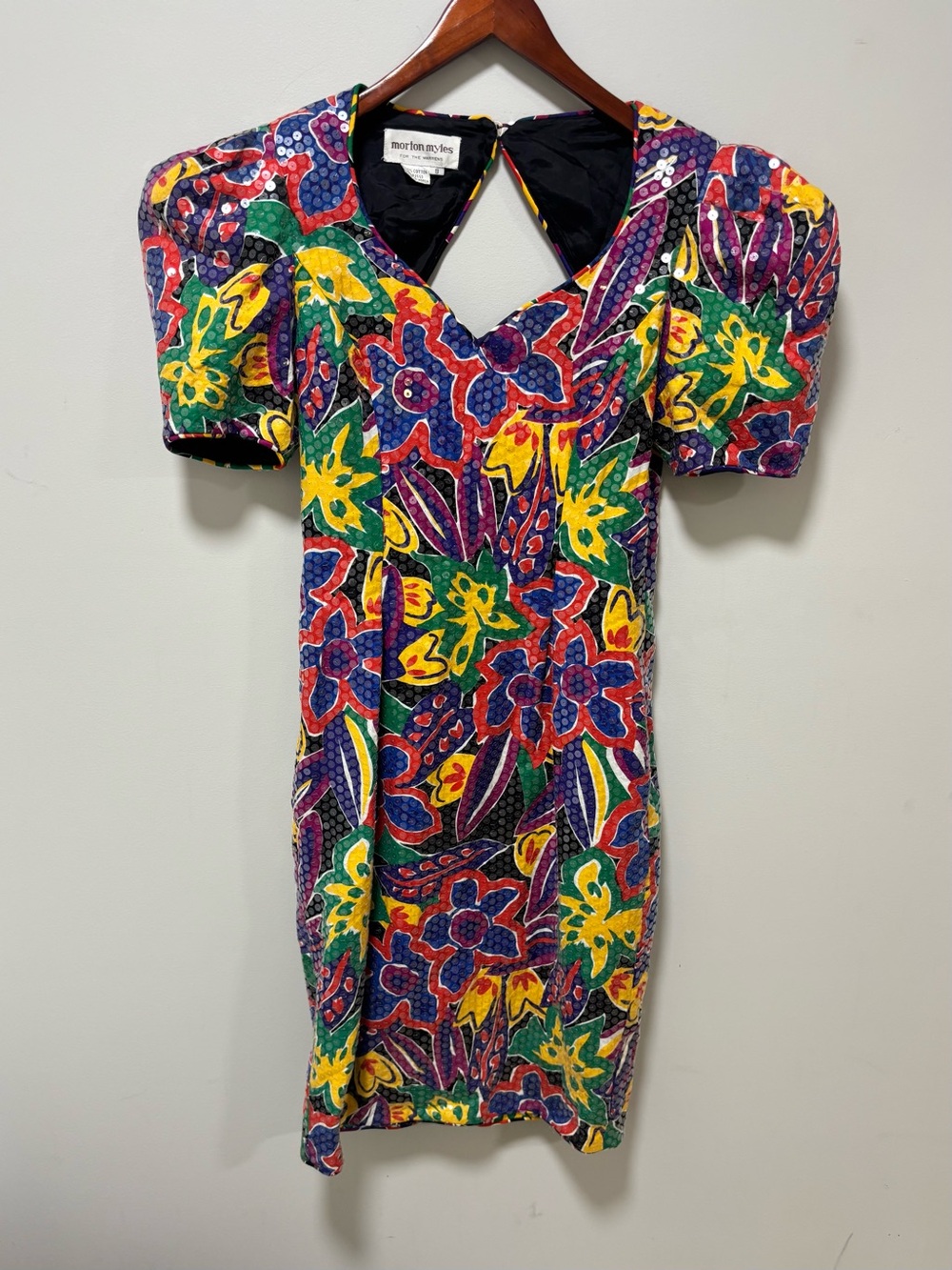 90s Vintage Morton Myles Multicolor Sequin Cocktail Dress